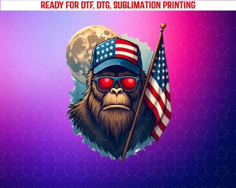 Bigfoot Veteran Patriotic Us Flag Veterans Day Shirt PNG, DTF, DTG, Sublimation Design