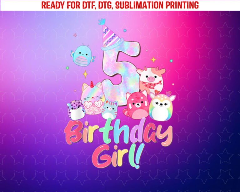 Birthday Girl 5th Birthday Squish Squad Mallow Girls Shirt PNG, DTF, DTG, Sublimation Design