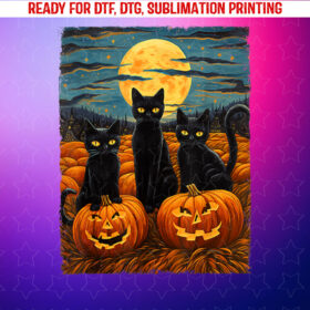 Black Cat Halloween Cat Lovers Starry Night Cat Van Gogh Cat Shirt PNG, DTF, DTG, Sublimation Design