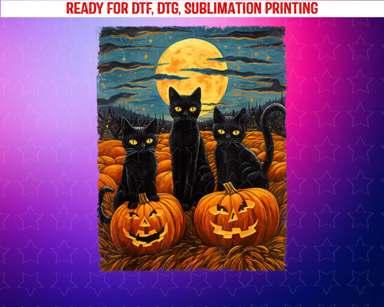 Black Cat Halloween Cat Lovers Starry Night Cat Van Gogh Cat Shirt PNG, DTF, DTG, Sublimation Design