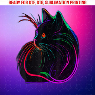 Black Cat Realistic Watercolor Cute Cat Paint Colorful Cat Shirt PNG, DTF, DTG, Sublimation Design