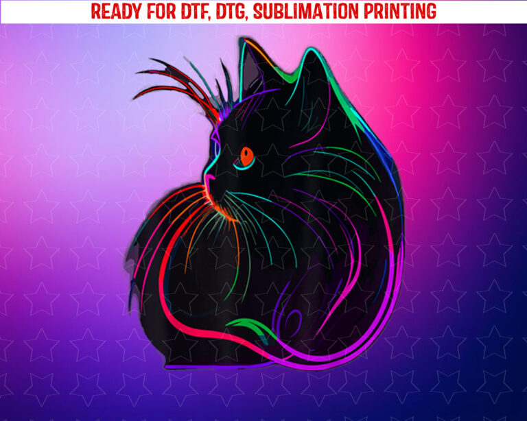 Black Cat Realistic Watercolor Cute Cat Paint Colorful Cat Shirt PNG, DTF, DTG, Sublimation Design