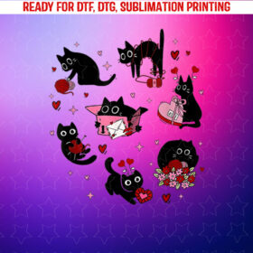 Black Cat Valentines Day Be Mine Valentine Xoxo Shirt PNG, DTF, DTG, Sublimation Design