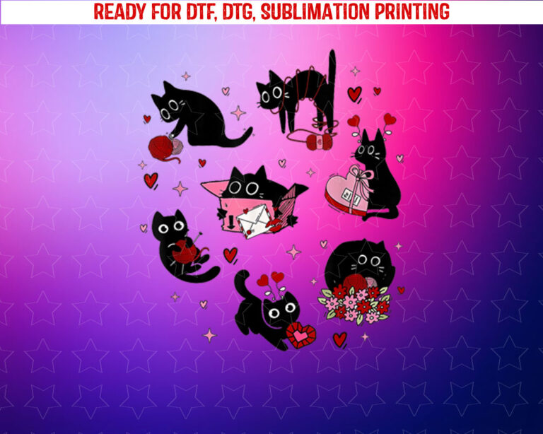 Black Cat Valentines Day Be Mine Valentine Xoxo Shirt PNG, DTF, DTG, Sublimation Design
