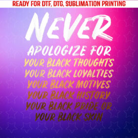 Black History Month Not Sorry for Being Black Mens Womens Shirt PNG, DTF, DTG, Sublimation Design