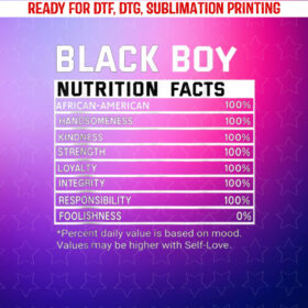 Black History Month Nutrition Facts Black Boy Melanin Boys Shirt PNG, DTF, DTG, Sublimation Design