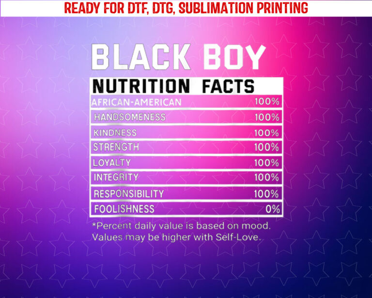 Black History Month Nutrition Facts Black Boy Melanin Boys Shirt PNG, DTF, DTG, Sublimation Design
