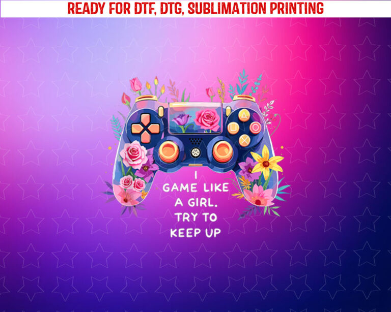 Blossom Gamer Girl Floral Controller Shirt PNG, DTF, DTG, Sublimation Design