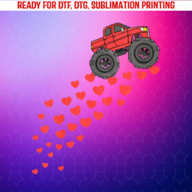 Boys Valentines Day Monster Truck Hearts Toddler Girl Shirt PNG, DTF, DTG, Sublimation Design