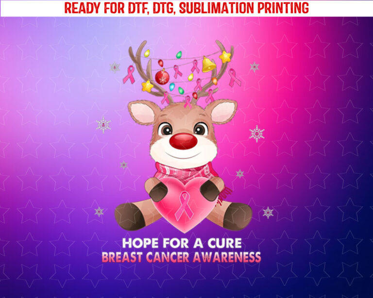 Breast Cancer Christmas Reindeer Pink Ribbon Xmas Shirt PNG, DTF, DTG, Sublimation Design