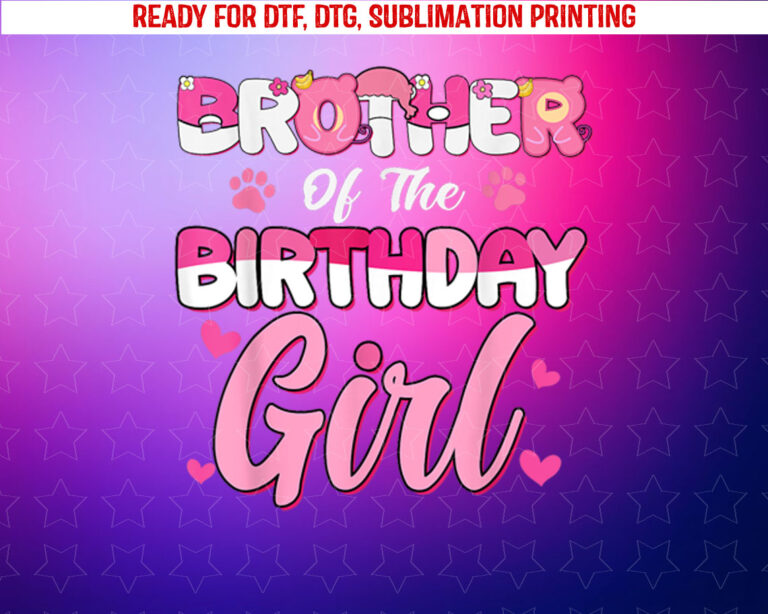 Brother of the Birthday Girl Kitty Family Party Decorations Shirt PNG, DTF, DTG, Sublimation Design
