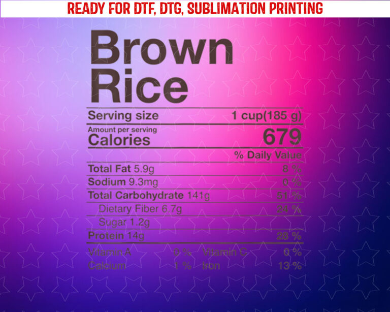 Brown Rice Nutrition Facts Thanksgiving Gifts Turkey Day Shirt PNG, DTF, DTG, Sublimation Design
