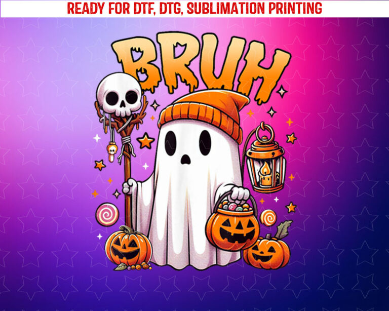 Bruh Ghost Halloween Cute Ghost Trick or Treat Candy Kids Shirt PNG, DTF, DTG, Sublimation Design