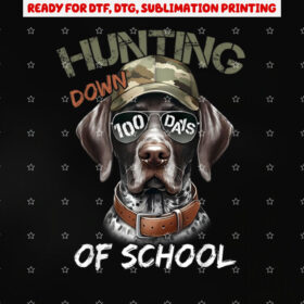 Buck Hunting Down 100 Days of School Dog 100th Day Boys Kids Shirt PNG, DTF, DTG, Sublimation Design