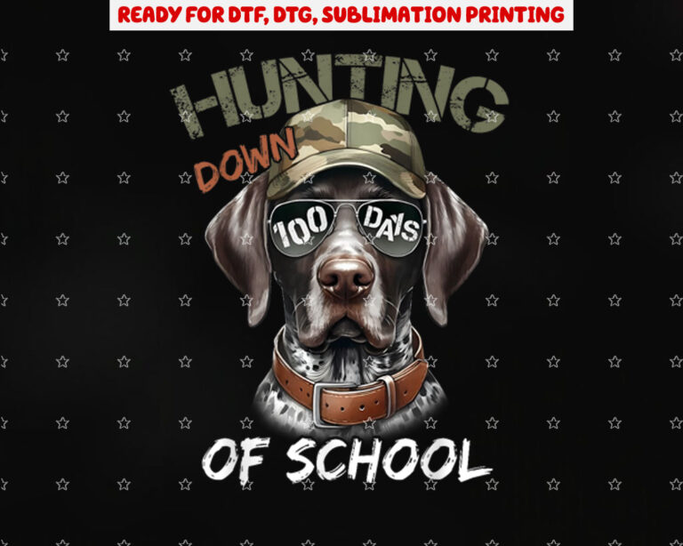 Buck Hunting Down 100 Days of School Dog 100th Day Boys Kids Shirt PNG, DTF, DTG, Sublimation Design