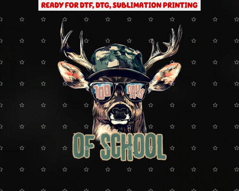 Bucked 100 Days of School Deer Hunting Boy Girls 100th Day Shirt PNG, DTF, DTG, Sublimation Design