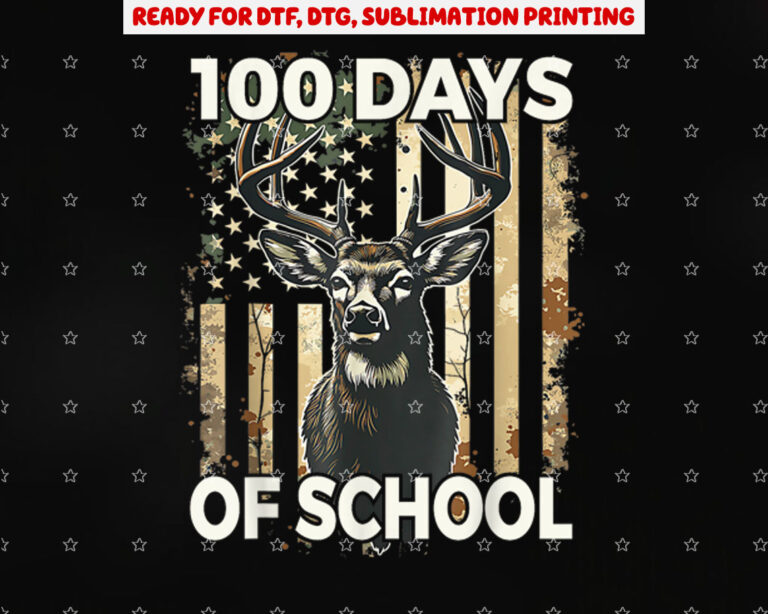 Bucked 100 Days of School Deer Student Boy Girls 100th Day Shirt PNG, DTF, DTG, Sublimation Design