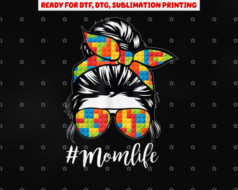 Building Block Messy Bun Mom Life Master Builder Mothers Day Shirt PNG, DTF, DTG, Sublimation Design