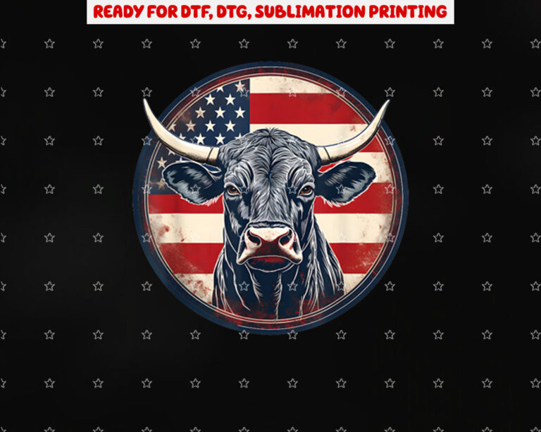 Bull American Flag Rodeo Distressed Cowboy Red Western Shirt PNG, DTF, DTG, Sublimation Design