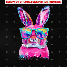 Bunny Face With Tie Dye Glasses Happy Easter Day Men Boy Kid Shirt PNG, DTF, DTG, Sublimation Design