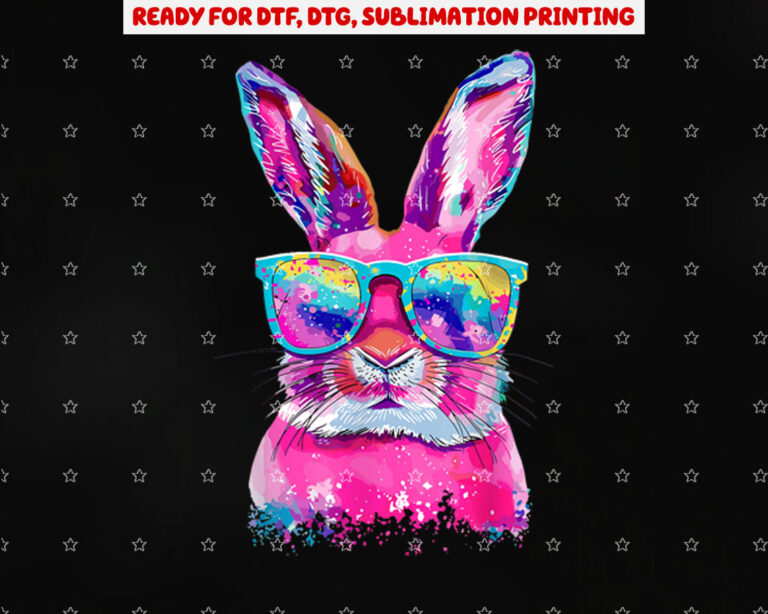 Bunny Face With Tie Dye Glasses Happy Easter Day Men Boy Kid Shirt PNG, DTF, DTG, Sublimation Design