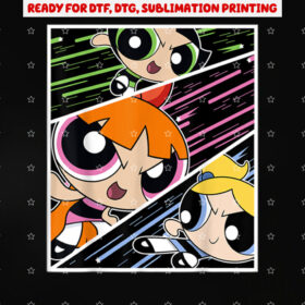 Cn the Powerpuff Girls Action Shot Panels Shirt PNG, DTF, DTG, Sublimation Design
