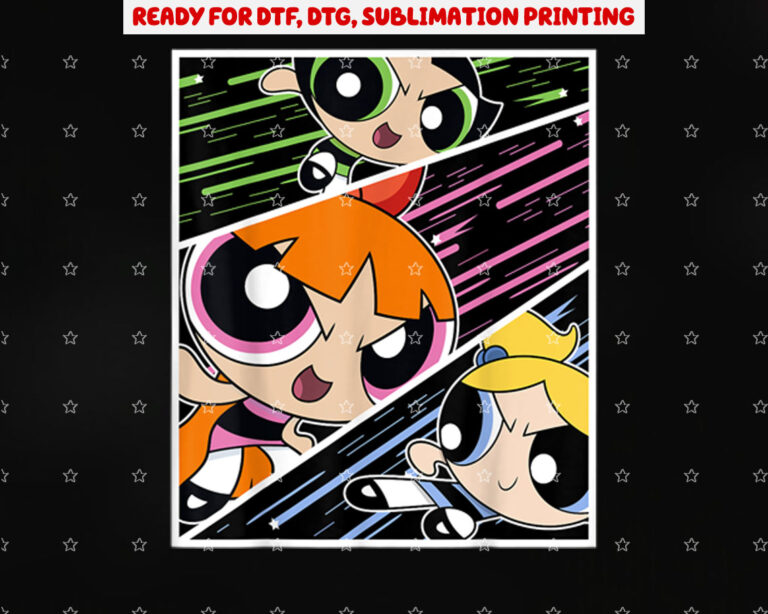 Cn the Powerpuff Girls Action Shot Panels Shirt PNG, DTF, DTG, Sublimation Design