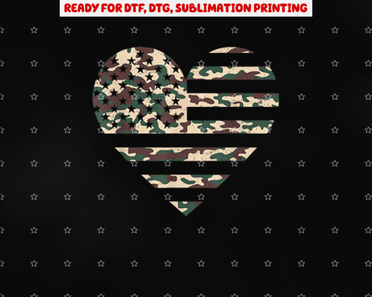 Camo American Flag Heart Camouflage Patriotic Veterans Day Shirt PNG, DTF, DTG, Sublimation Design
