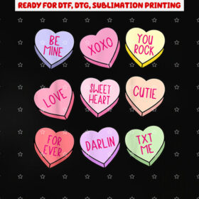 Candy Sweet Hearts Love Valentines Day Women Girls Shirt PNG, DTF, DTG, Sublimation Design