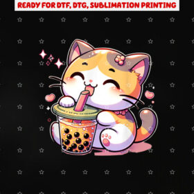 Cat Boba Tea Bubble Tea Anime Kawaii Neko Kids Teen Children Shirt PNG, DTF, DTG, Sublimation Design