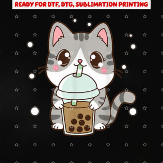 Cat Boba Tea Cute Kids Teen Girl Women Japanese Anime Kawaii Shirt PNG, DTF, DTG, Sublimation Design