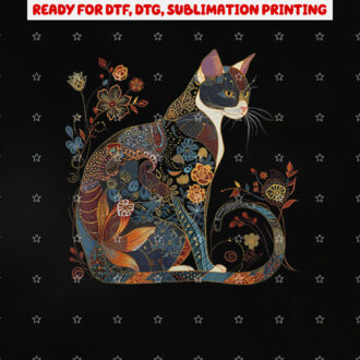Cat Colorful Floral Patterns Vintage Flowers Art Cat Lover Shirt PNG, DTF, DTG, Sublimation Design