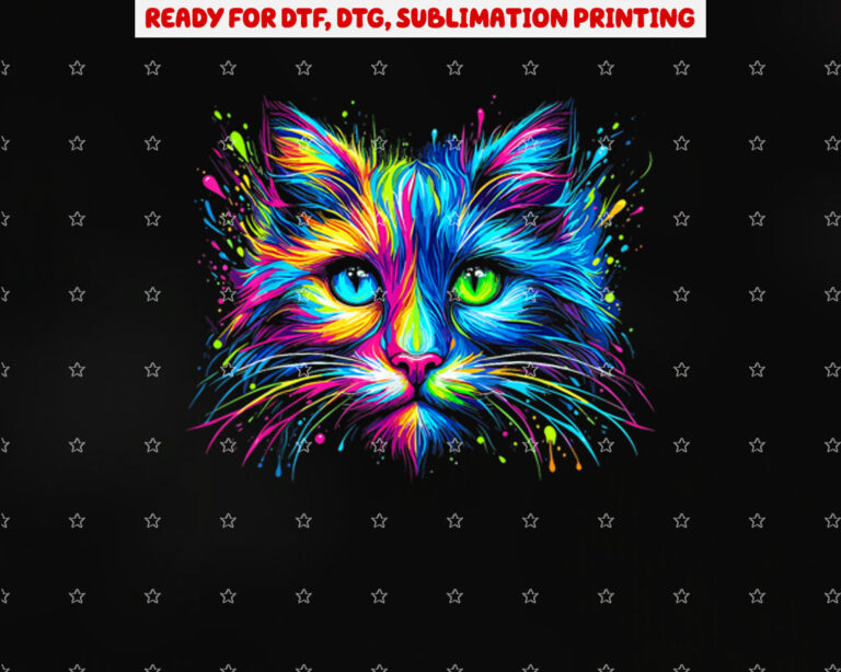 Cat Colorful Shirt PNG, DTF, DTG, Sublimation Design