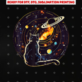 Cat Dad Lover Cat Staring at Planet Saturn Shirt PNG, DTF, DTG, Sublimation Design