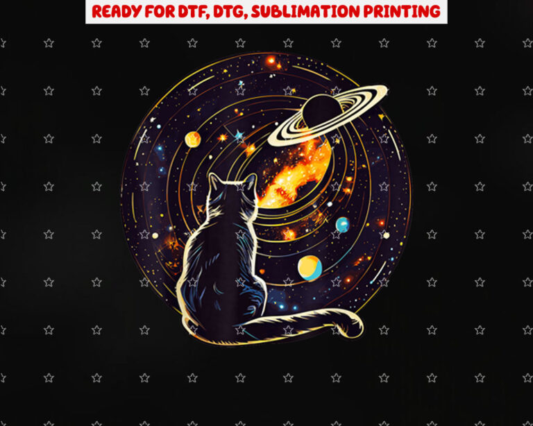 Cat Dad Lover Cat Staring at Planet Saturn Shirt PNG, DTF, DTG, Sublimation Design