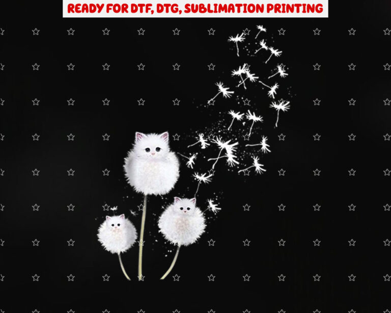 Cat Dandelion Flower Skt Shirt PNG, DTF, DTG, Sublimation Design