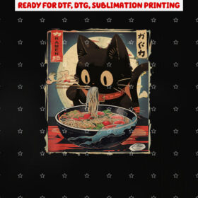 Cat Eating Ramen Noodle Funny Japanese Kawaii Anime Gifts Shirt PNG, DTF, DTG, Sublimation Design