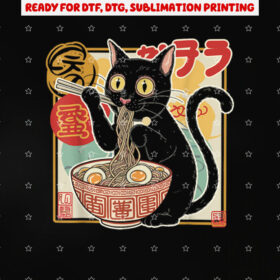 Cat Eating Ramen Noodle Funny Japanese Kawaii Anime Shirt PNG, DTF, DTG, Sublimation Design