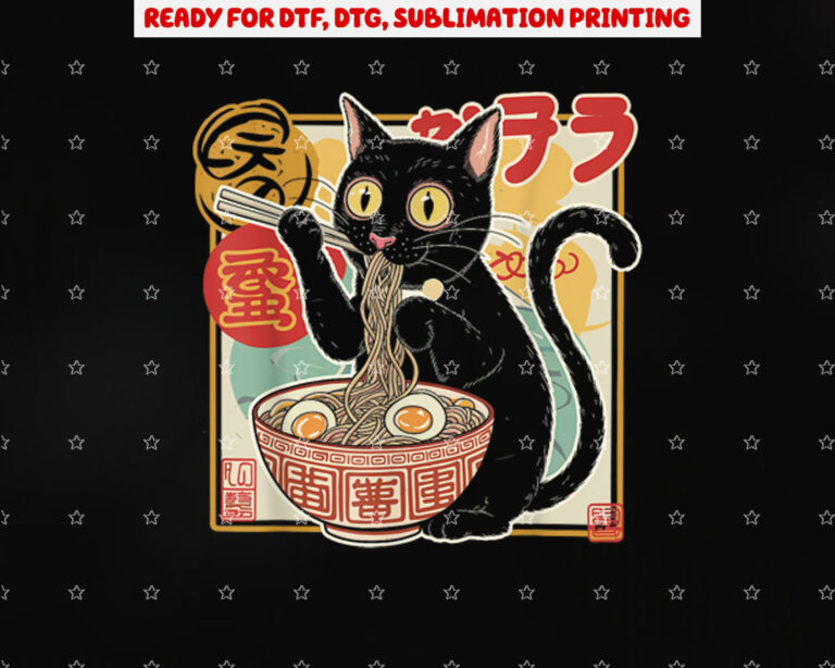 Cat Eating Ramen Noodle Funny Japanese Kawaii Anime Shirt PNG, DTF, DTG, Sublimation Design