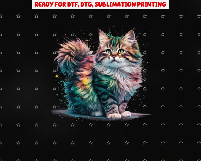 Cat Men Women Colourful Watercolour Cat Sweat Shirt PNG, DTF, DTG, Sublimation Design