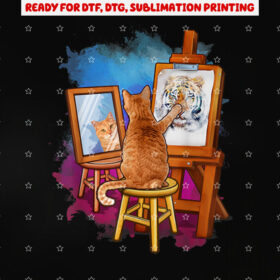 Cat Painting Lion Artistic Animals Lover Graphic Novelty Shirt PNG, DTF, DTG, Sublimation Design