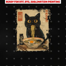 Cat Ramen Japanese Funny Graphic Tees Kawaii Cat Anime Gifts Shirt PNG, DTF, DTG, Sublimation Design
