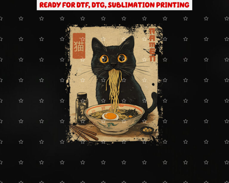 Cat Ramen Japanese Funny Graphic Tees Kawaii Cat Anime Gifts Shirt PNG, DTF, DTG, Sublimation Design