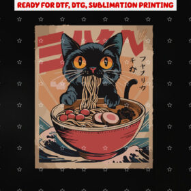 Cat Ramen Japanese Funny Graphic Tees Kawaii Cat Anime Shirt PNG, DTF, DTG, Sublimation Design