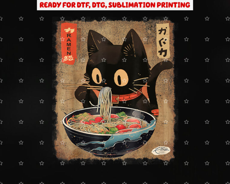 Cat Ramen Japanese Funny Kawaii Cat Anime Gifts Girls Teen Shirt PNG, DTF, DTG, Sublimation Design