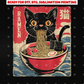 Cat Ramen Noodle Japanese Anime Funny Gifts Kawaii Cat Lover Shirt PNG, DTF, DTG, Sublimation Design