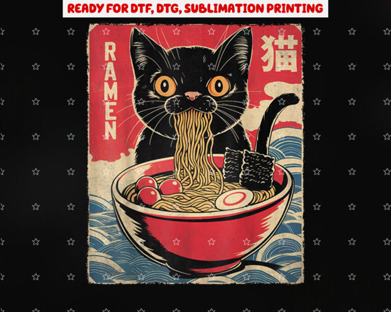 Cat Ramen Noodle Japanese Anime Funny Gifts Kawaii Cat Lover Shirt PNG, DTF, DTG, Sublimation Design