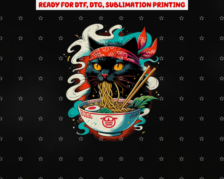 Cat Ramen Noodle Japanese Anime Kawaii Cat Shirt PNG, DTF, DTG, Sublimation Design