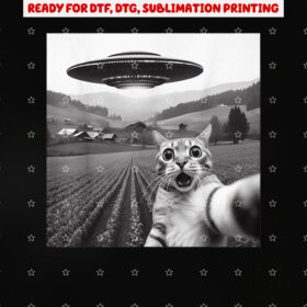 Cat Selfie With Alien Ufo Funny Cat Gifts for Men Women Kid Shirt PNG, DTF, DTG, Sublimation Design