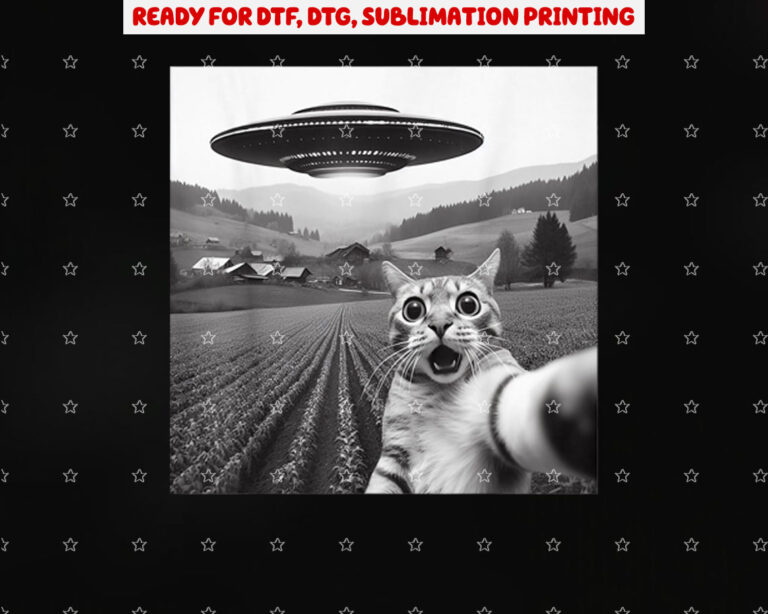 Cat Selfie With Alien Ufo Funny Cat Gifts for Men Women Kid Shirt PNG, DTF, DTG, Sublimation Design